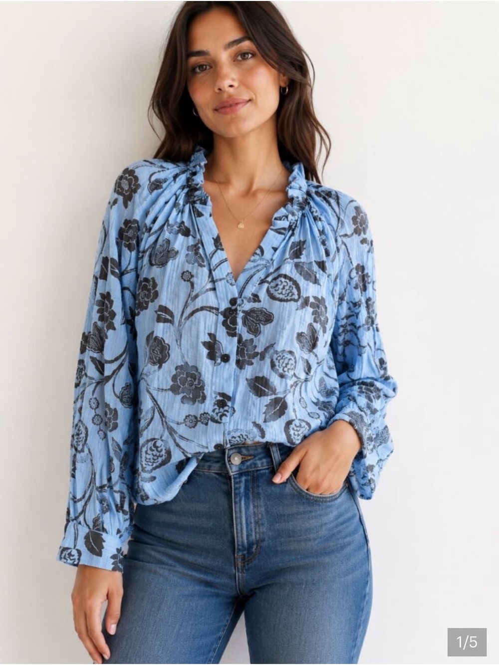 LOFT Blue Floral Button-Down Blouse